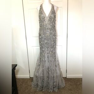NWT Custom Silver Beaded Terani Couture Dress Size 8